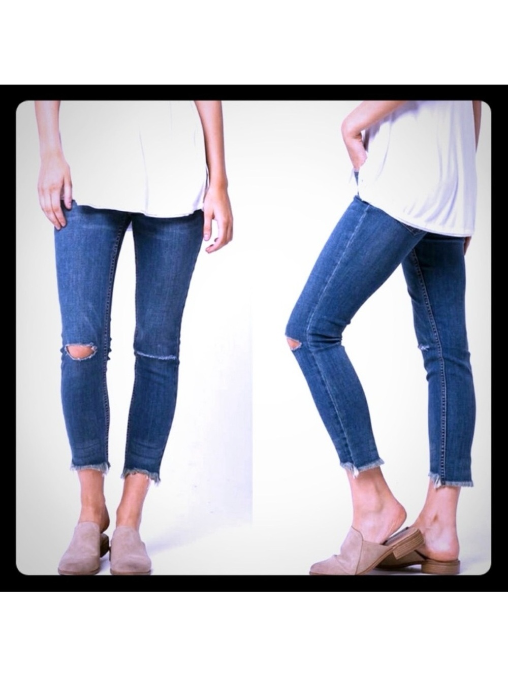 Free People Destroyed Raw Step Hem Skinny Jeans